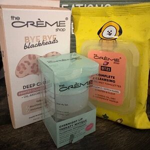 The Crème Shop Skincare Set - overnight lip therapy mask, pore strips, and wipes